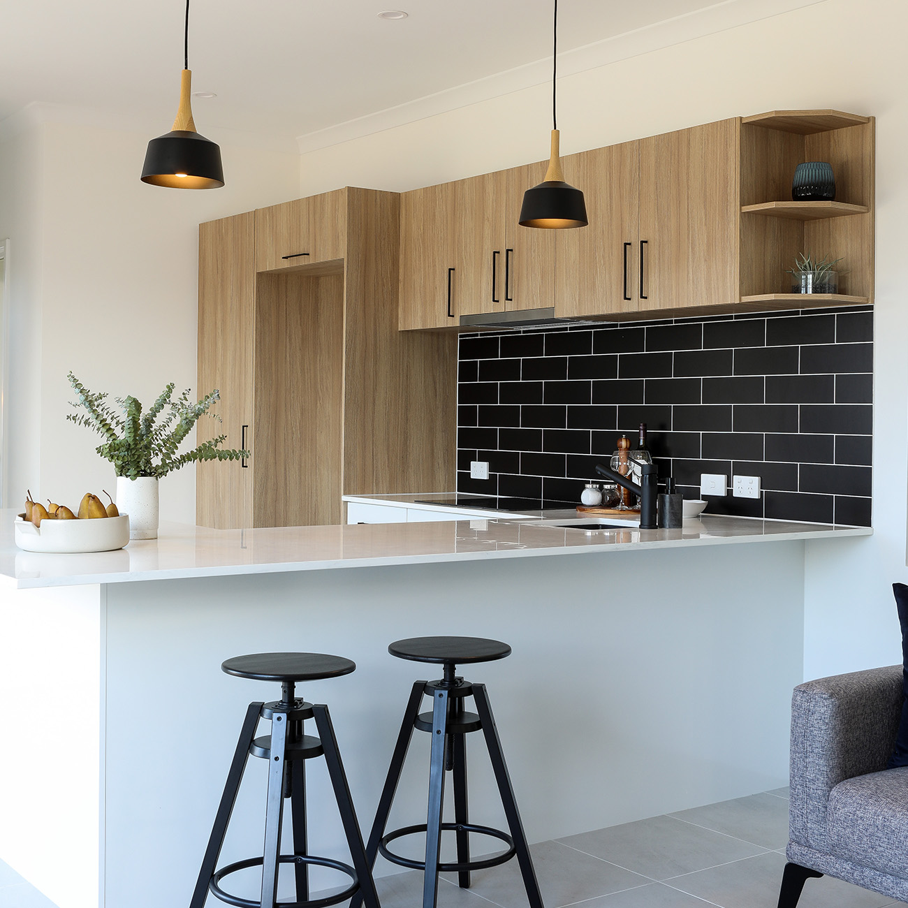 The spacious and functional kitchen area inside the Monaco prefab home design