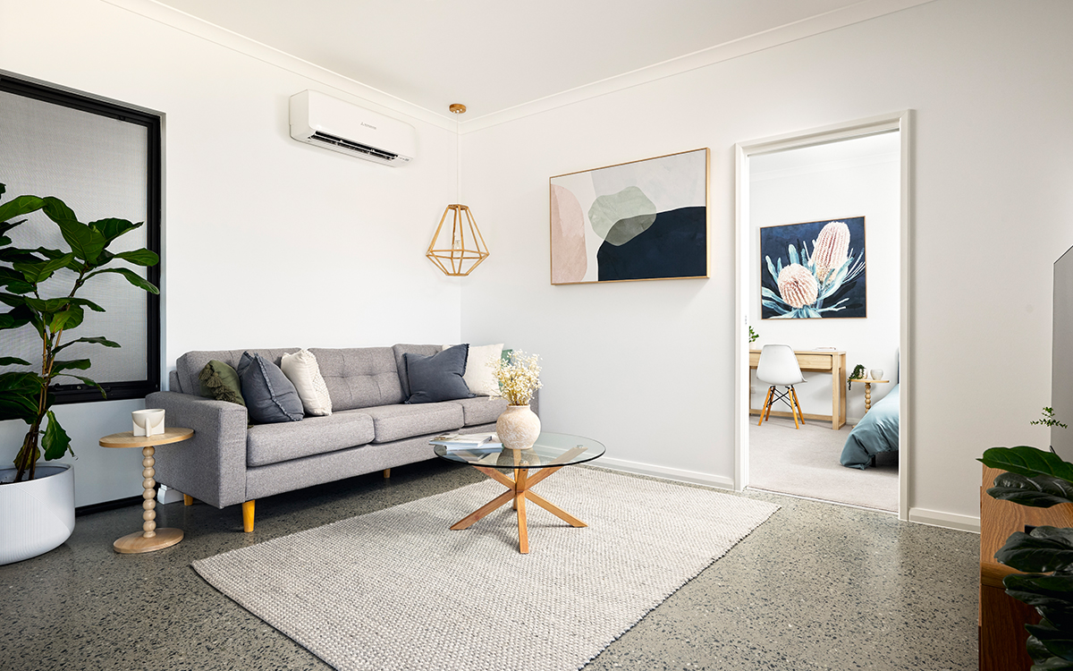 The living area inside the Fitzroy Perth modular home