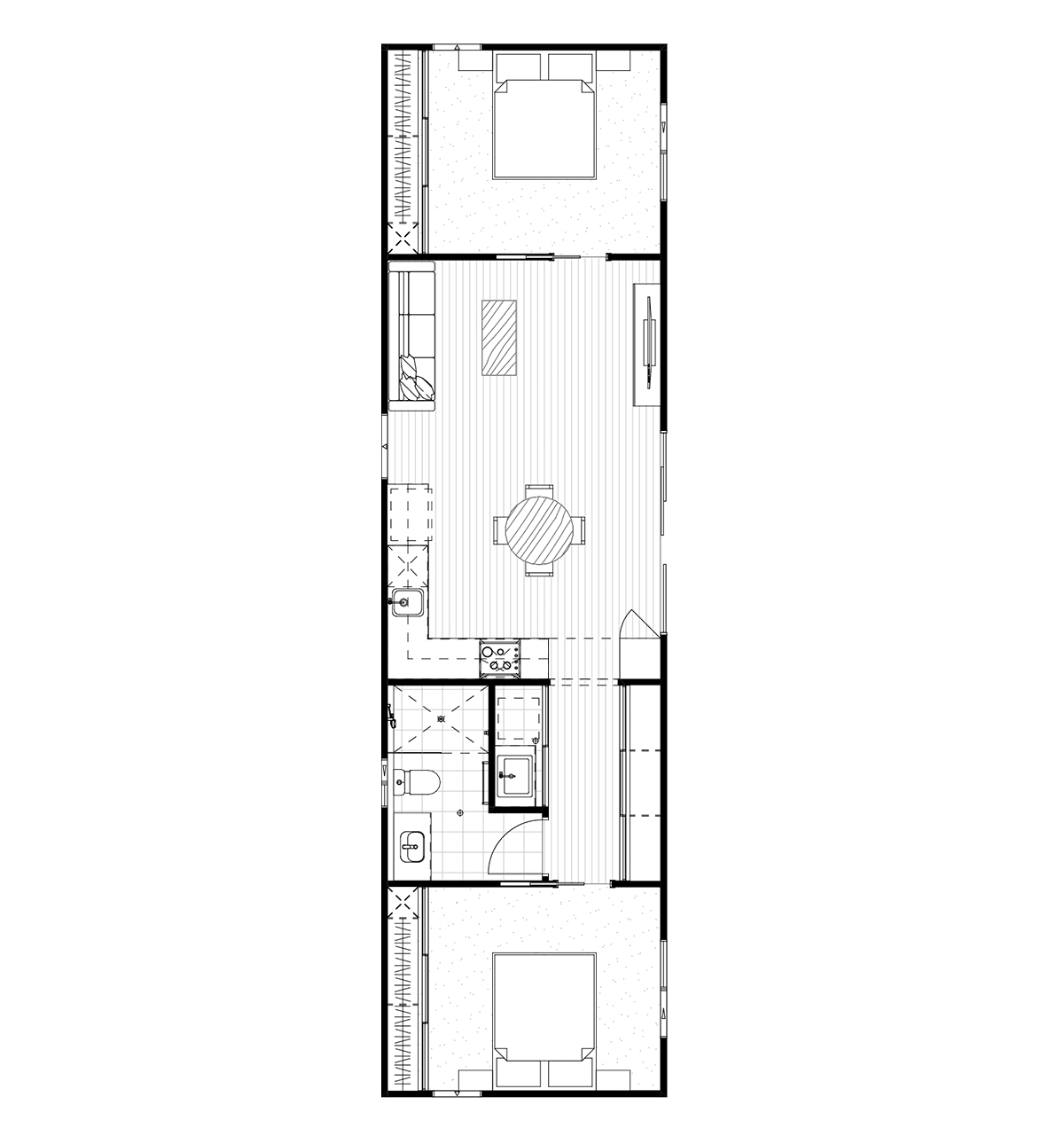 Floor plan for the Fitzroy 2 bedroom prefab home designed by Fox Modular